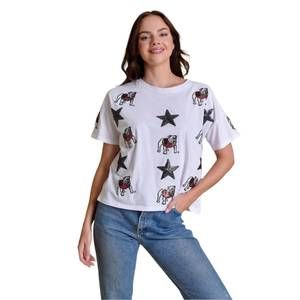 NEW STEWART SIMMONS georgia all over sequin boxy tee in white